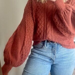 Love, Fire Cable Knit Ballon Sleeve Sweater